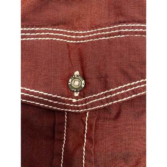 BKE Mens Large Red Button Shirt Long Sleeve White Thread Athletic Fit Collar - Picture 4 of 8